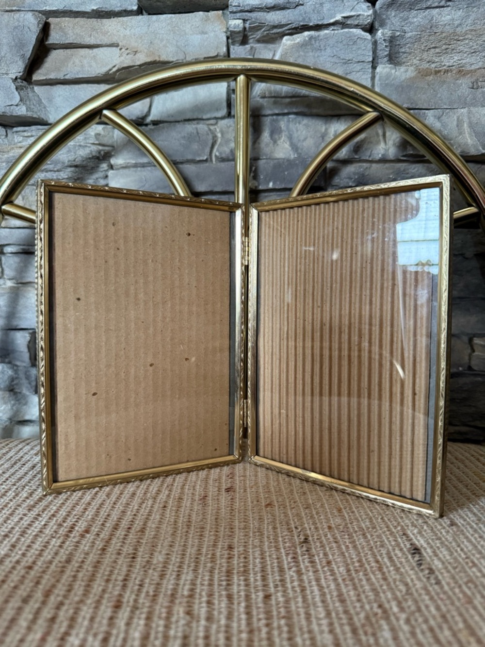 Vintage Double Fold Brass Photo Frame - Gold Finish